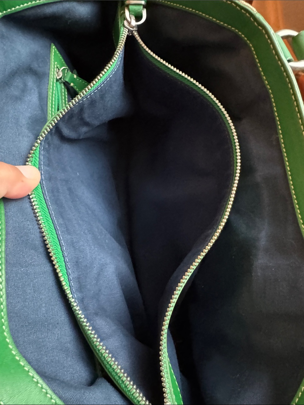 Cole Haan Beige Canvas Tote with Green Leather Trim - Picture 12 of 13